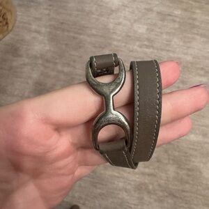 Grey Hermes Leather Bracelet with Silver Buckle